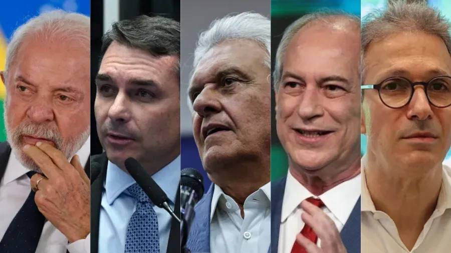Os pré-candidatos ao Palácio do Planalto: Lula, Flávio Bolsonaro, Ronaldo Caiado, Ciro Gomes e Romeu Zema… - Veja mais em https://noticias.uol.com.br/politica/ultimas-noticias/2026/05/05/real-time-big-data-lula-empata-com-flavio-caiado-e-ciro-no-2-turno.g